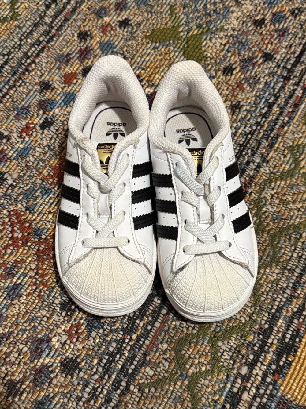 adidas Kids White Sneakers with Black Stripes